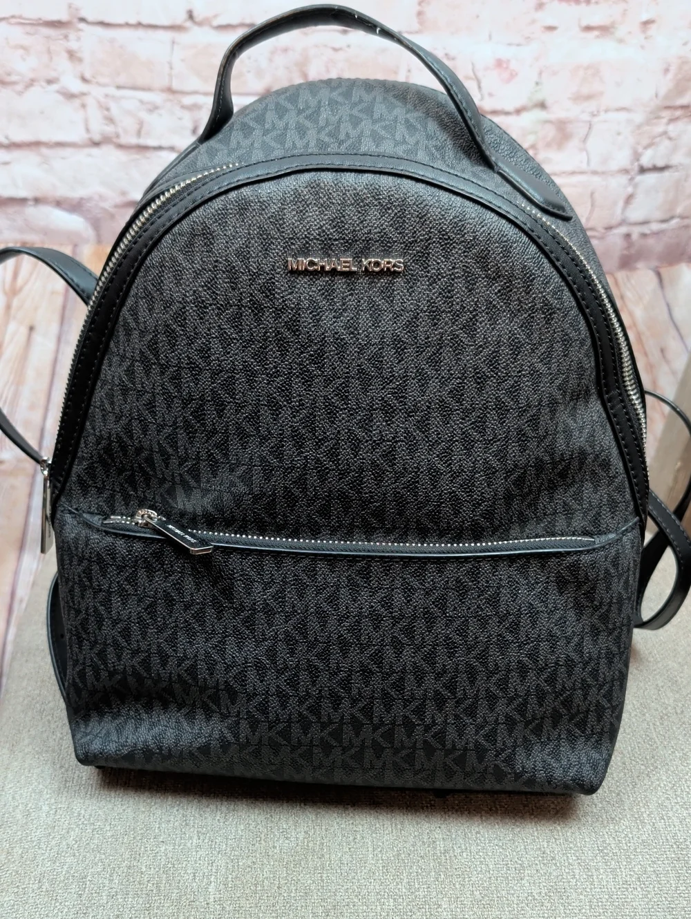 Michael Kors Dark Gray Black Signature Backpack Purse Like New